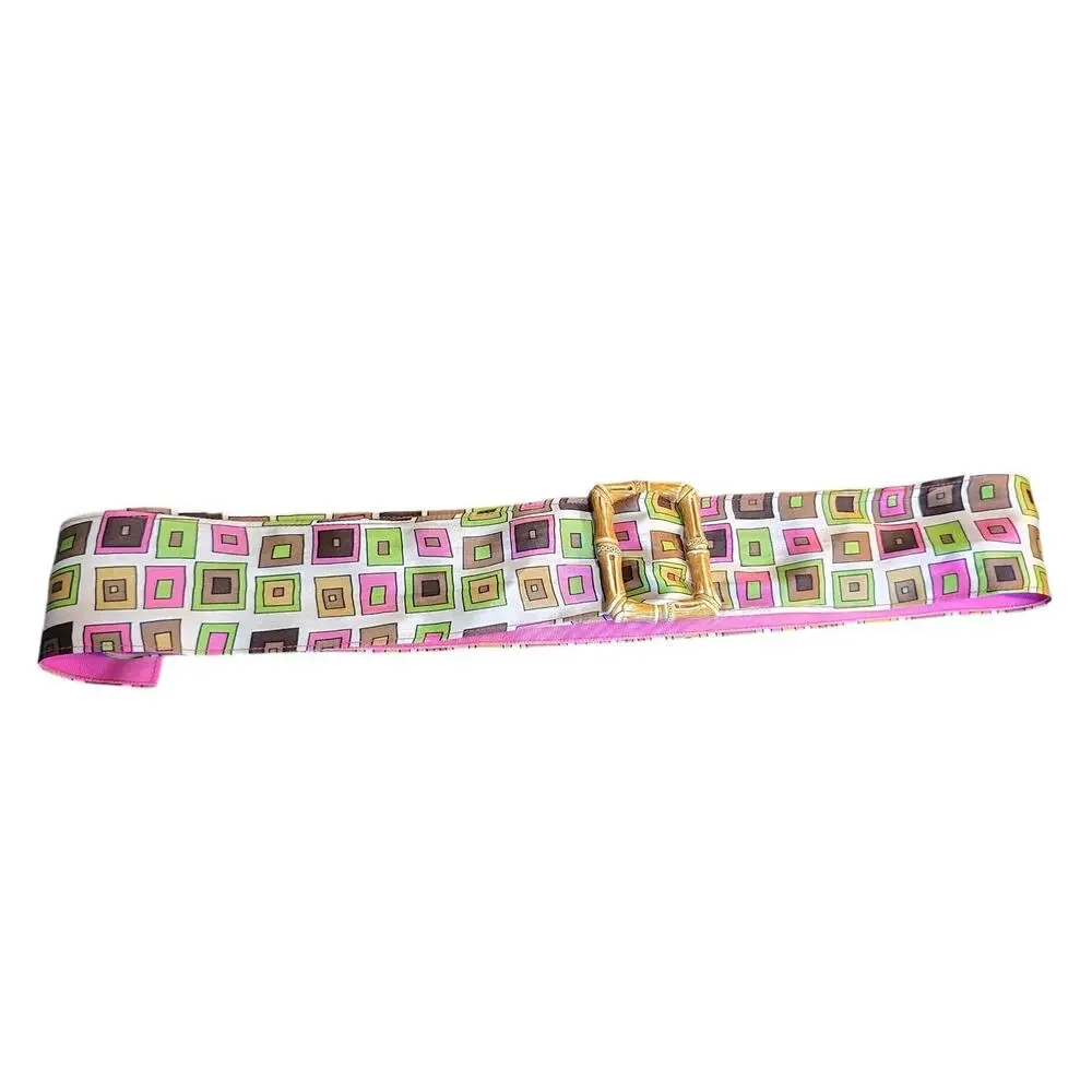 Rachel weissman silk geometric belt faux bamboo buckle